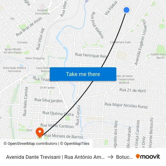 Avenida Dante Trevisani | Rua Antônio Amorim Filho to Botucatu map