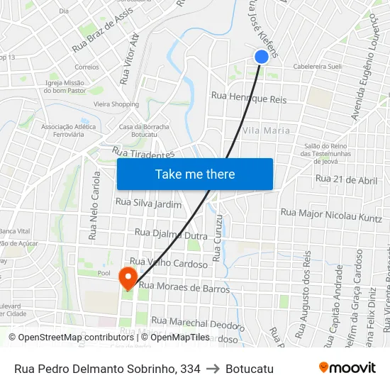 Rua Pedro Delmanto Sobrinho, 334 to Botucatu map