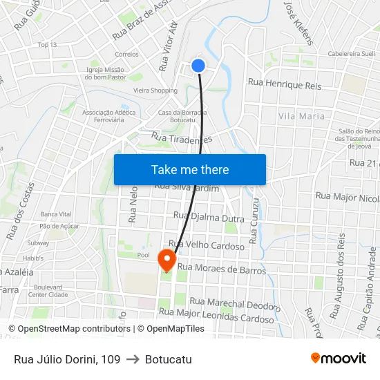 Rua Júlio Dorini, 109 to Botucatu map