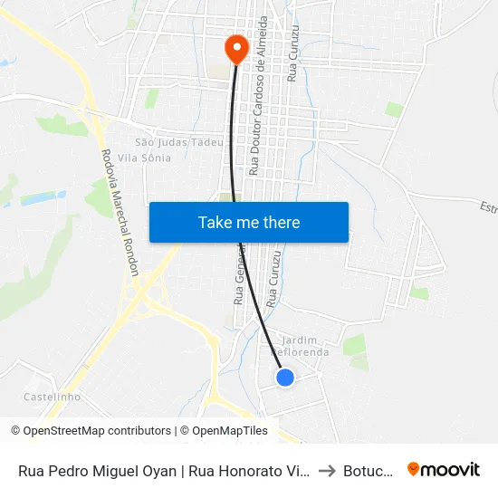Rua Pedro Miguel Oyan | Rua Honorato Vidotto to Botucatu map