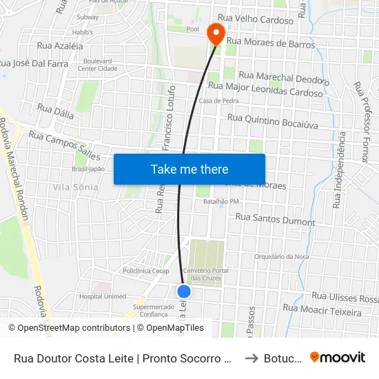 Rua Doutor Costa Leite | Pronto Socorro Municipal to Botucatu map