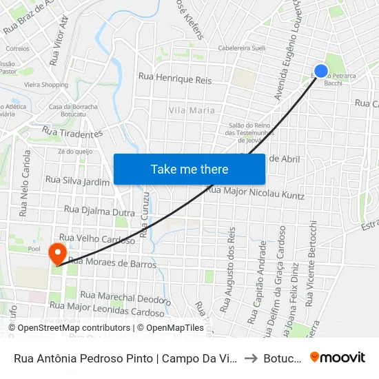 Rua Antônia Pedroso Pinto | Campo Da Vila Maria to Botucatu map