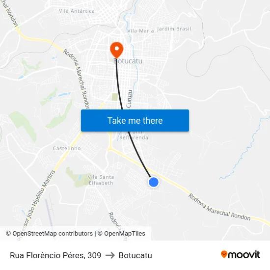 Rua Florêncio Péres, 309 to Botucatu map