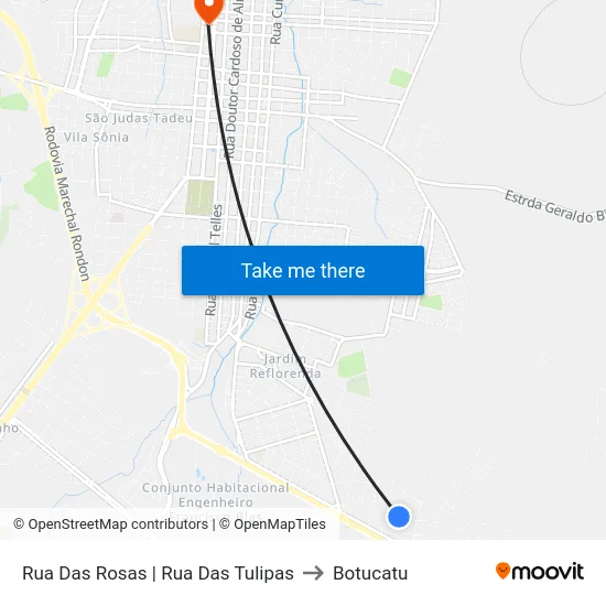 Rua Das Rosas | Rua Das Tulipas to Botucatu map