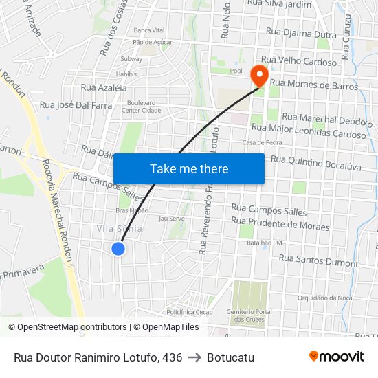 Rua Doutor Ranimiro Lotufo, 436 to Botucatu map