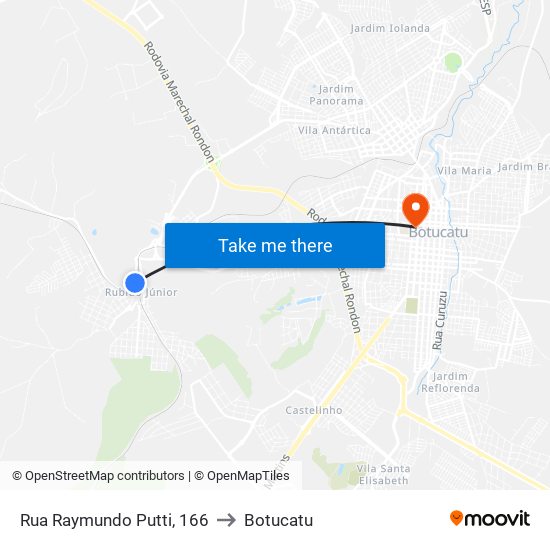 Rua Raymundo Putti, 166 to Botucatu map