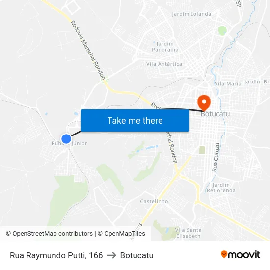 Rua Raymundo Putti, 166 to Botucatu map