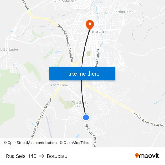 Rua Seis, 140 to Botucatu map