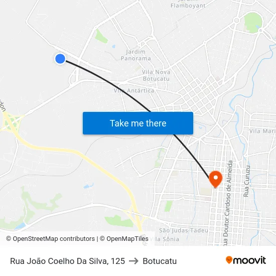 Rua João Coelho Da Silva, 125 to Botucatu map