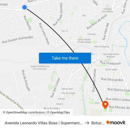 Avenida Leonardo Villas Boas | Supermercado Central to Botucatu map