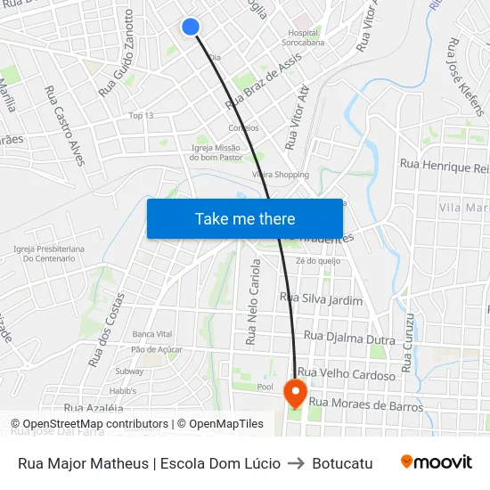 Rua Major Matheus | Escola Dom Lúcio to Botucatu map
