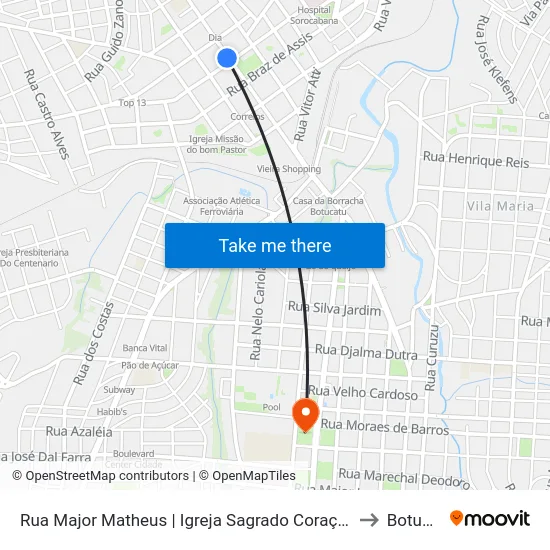 Rua Major Matheus | Igreja Sagrado Coração De Jesus to Botucatu map