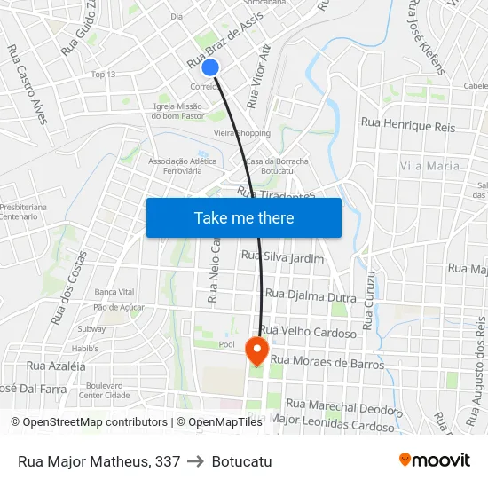 Rua Major Matheus, 337 to Botucatu map