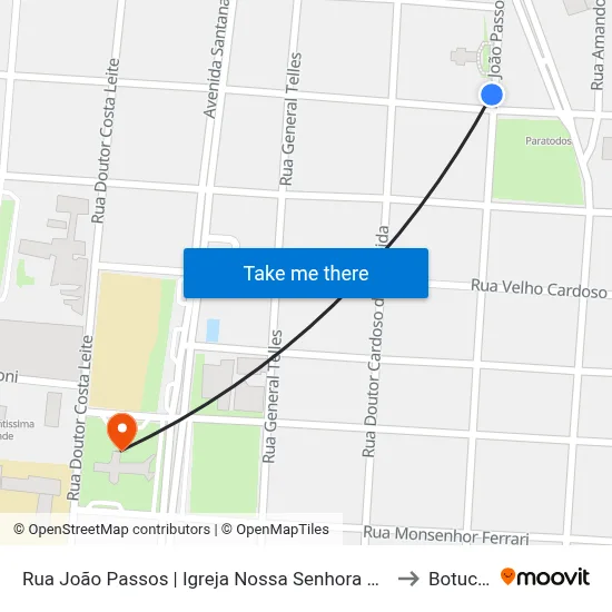 Rua João Passos | Igreja Nossa Senhora De Lourdes to Botucatu map