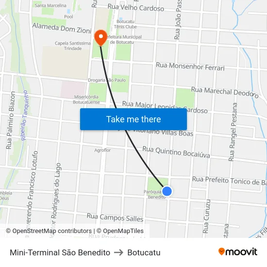 Mini-Terminal São Benedito to Botucatu map