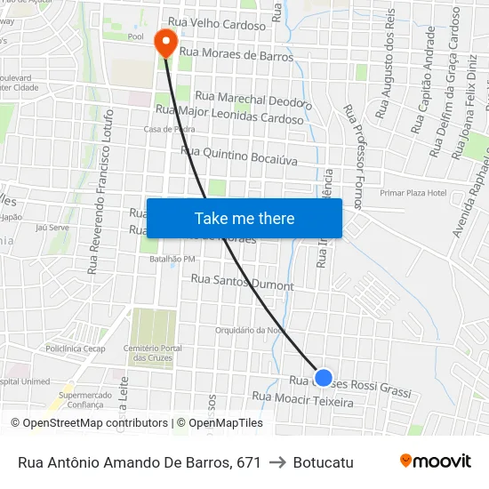 Rua Antônio Amando De Barros, 671 to Botucatu map