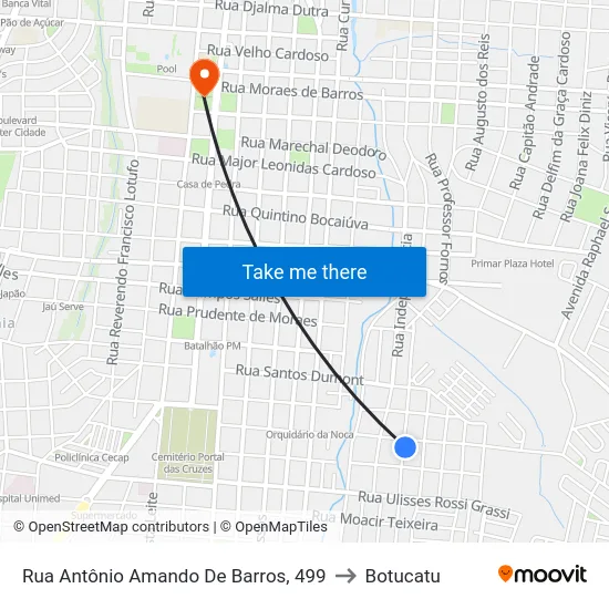 Rua Antônio Amando De Barros, 499 to Botucatu map