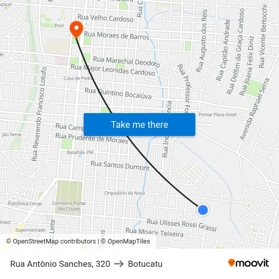 Rua Antônio Sanches, 320 to Botucatu map