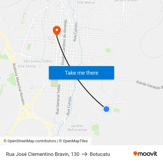 Rua José Clementino Bravin, 130 to Botucatu map