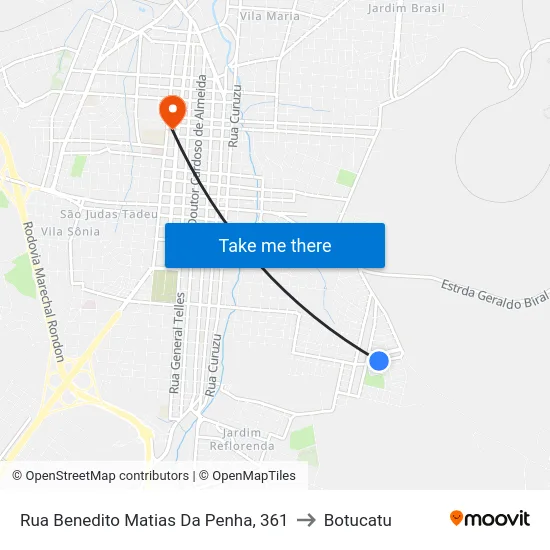 Rua Benedito Matias Da Penha, 361 to Botucatu map