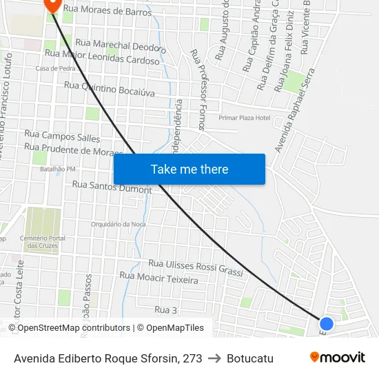 Avenida Ediberto Roque Sforsin, 273 to Botucatu map
