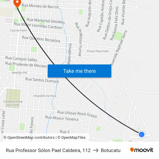 Rua Professor Sólon Pael Caldeira, 112 to Botucatu map
