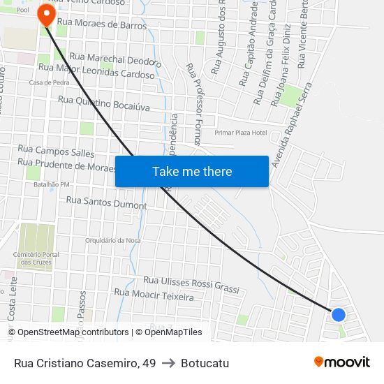 Rua Cristiano Casemiro, 49 to Botucatu map