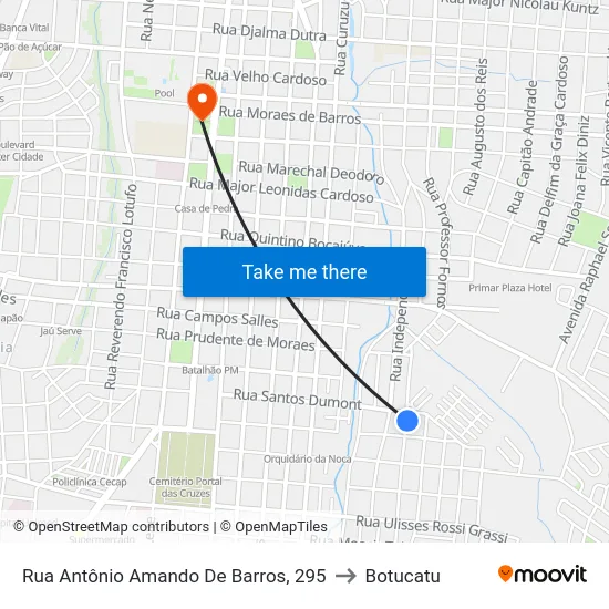 Rua Antônio Amando De Barros, 295 to Botucatu map