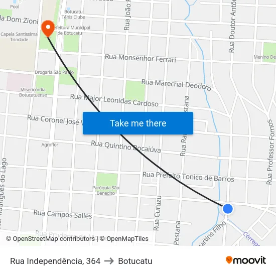 Rua Independência, 364 to Botucatu map