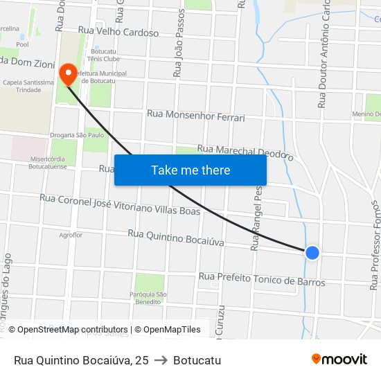 Rua Quintino Bocaiúva, 25 to Botucatu map