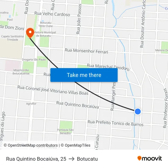 Rua Quintino Bocaiúva, 25 to Botucatu map