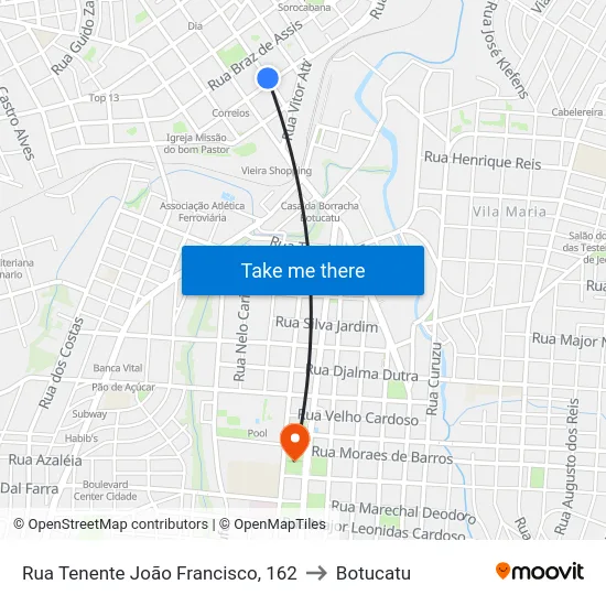 Rua Tenente João Francisco, 162 to Botucatu map