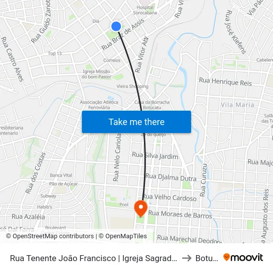 Rua Tenente João Francisco | Igreja Sagrado Coração De Jesus to Botucatu map