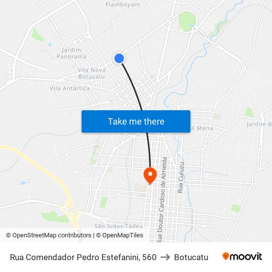 Rua Comendador Pedro Estefanini, 560 to Botucatu map