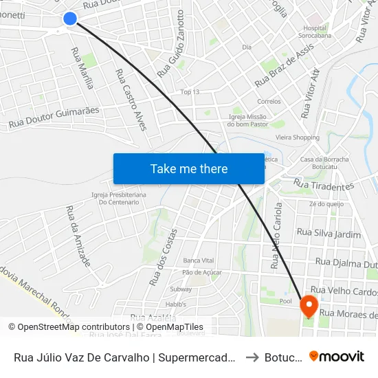 Rua Júlio Vaz De Carvalho | Supermercado Central 3 to Botucatu map