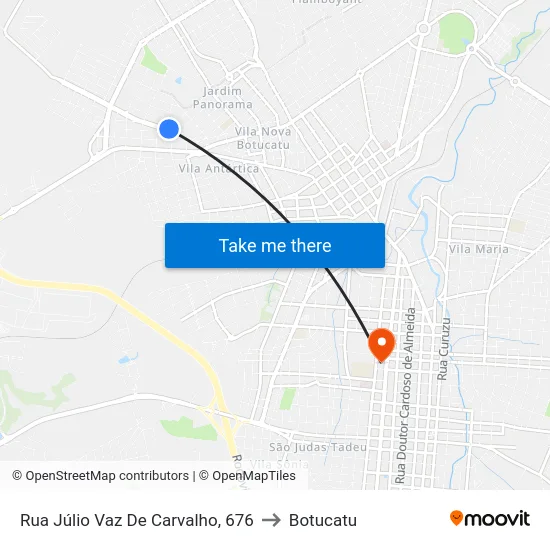 Rua Júlio Vaz De Carvalho, 676 to Botucatu map