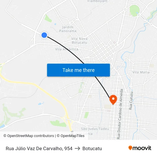 Rua Júlio Vaz De Carvalho, 954 to Botucatu map