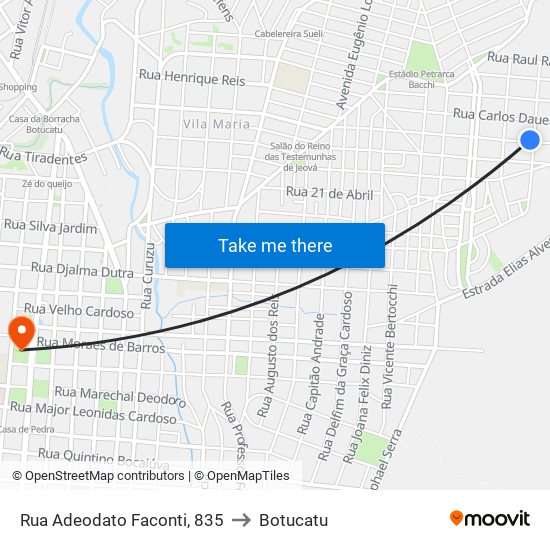 Rua Adeodato Faconti, 835 to Botucatu map