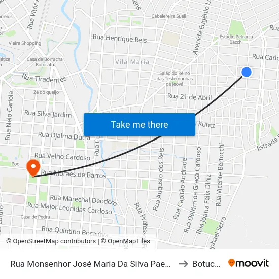 Rua Monsenhor José Maria Da Silva Paes, 240 to Botucatu map