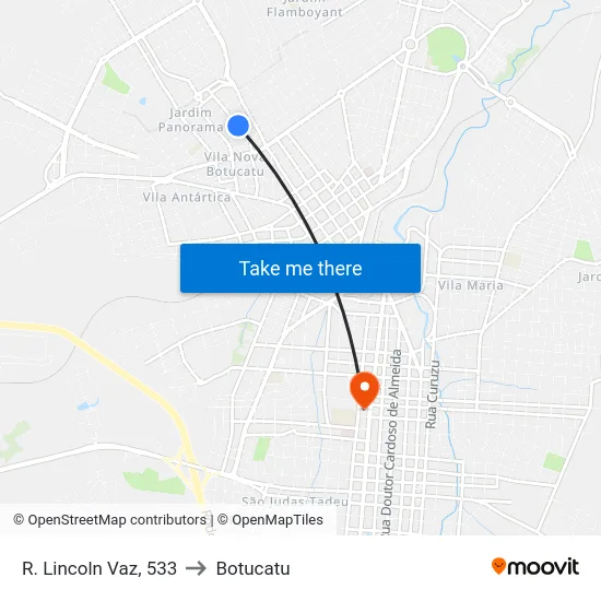 R. Lincoln Vaz, 533 to Botucatu map