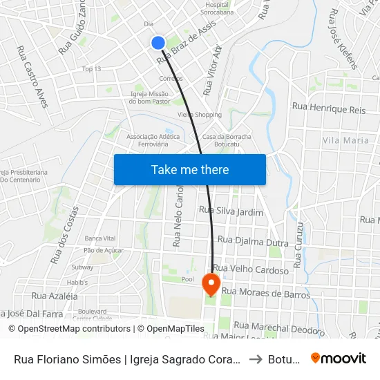 Rua Floriano Simões | Igreja Sagrado Coração De Jesus to Botucatu map