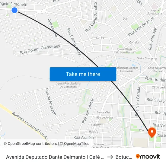 Avenida Deputado Dante Delmanto | Café Tesouro to Botucatu map