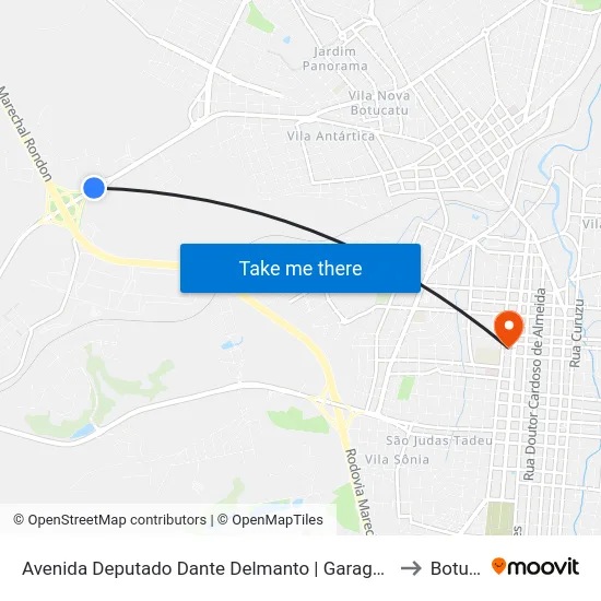 Avenida Deputado Dante Delmanto | Garagem Reta Transportes to Botucatu map
