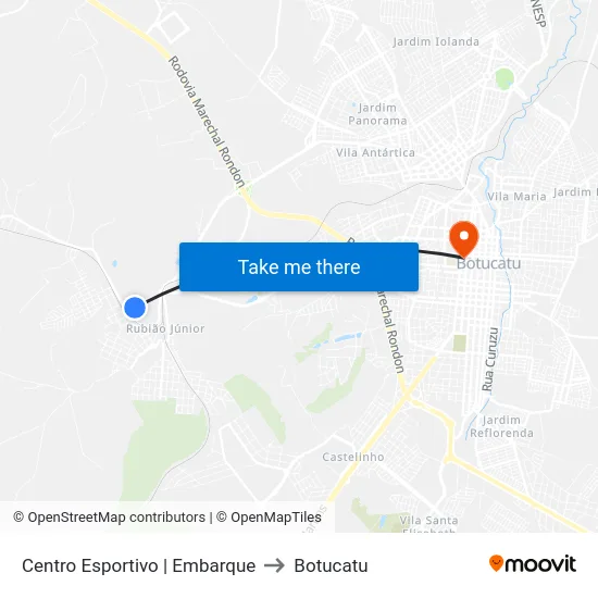 Centro Esportivo | Embarque to Botucatu map