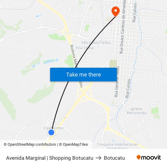 Avenida Marginal | Shopping Botucatu to Botucatu map