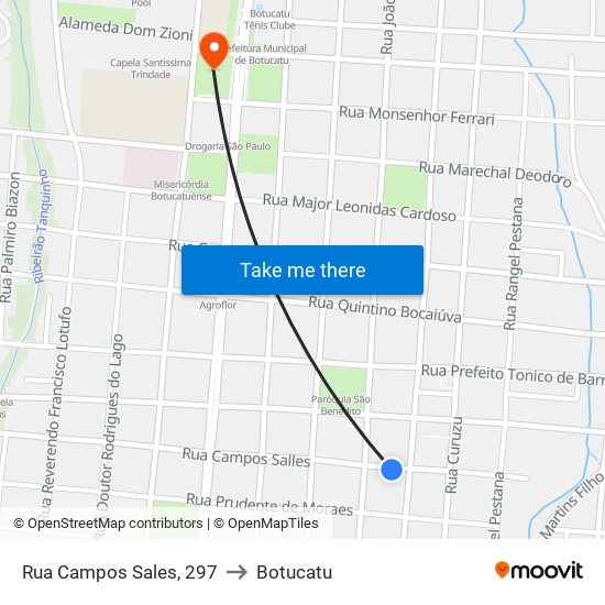 Rua Campos Sales, 297 to Botucatu map