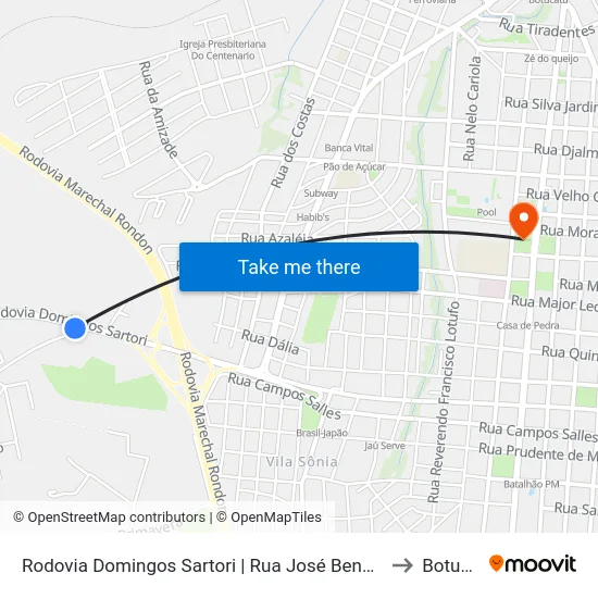 Rodovia Domingos Sartori | Rua José Benedito Nogueira to Botucatu map