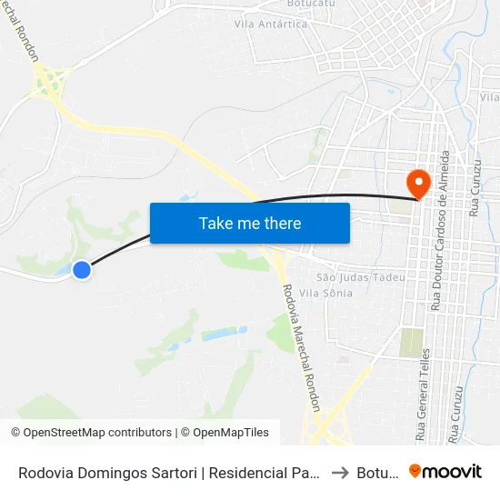 Rodovia Domingos Sartori | Residencial Parque Das Cascatas to Botucatu map