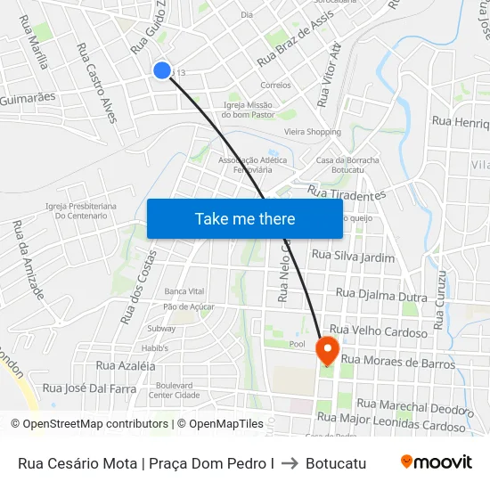 Rua Cesário Mota | Praça Dom Pedro I to Botucatu map