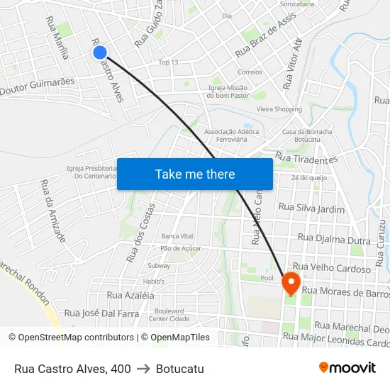 Rua Castro Alves, 400 to Botucatu map